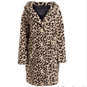 Steve Madden Leopard Print  Sherpa Hooded Overcoat